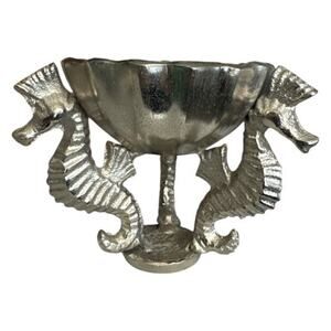 Acacia Cast Aluminum Triple Seahorse Bowl Snacks Trinkets